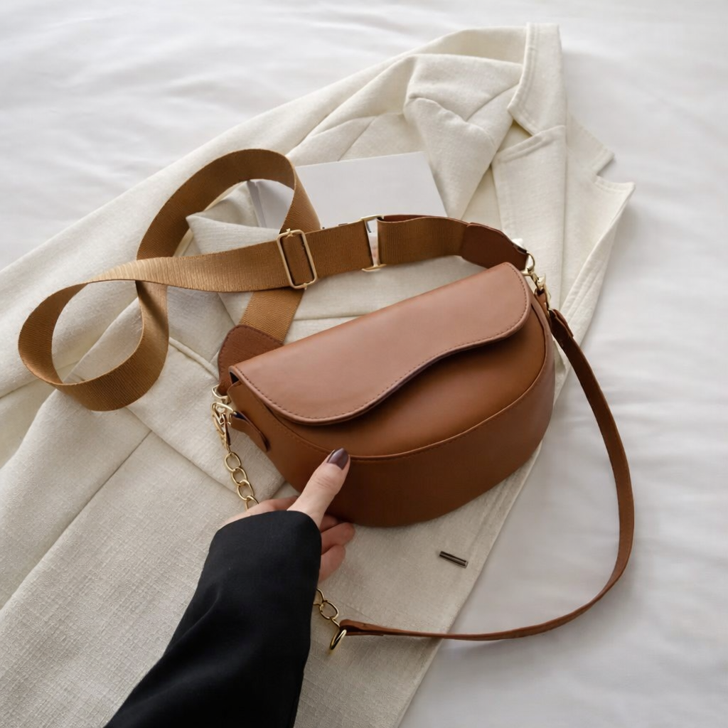 portable shoulder bag made of premium vegan leather. 